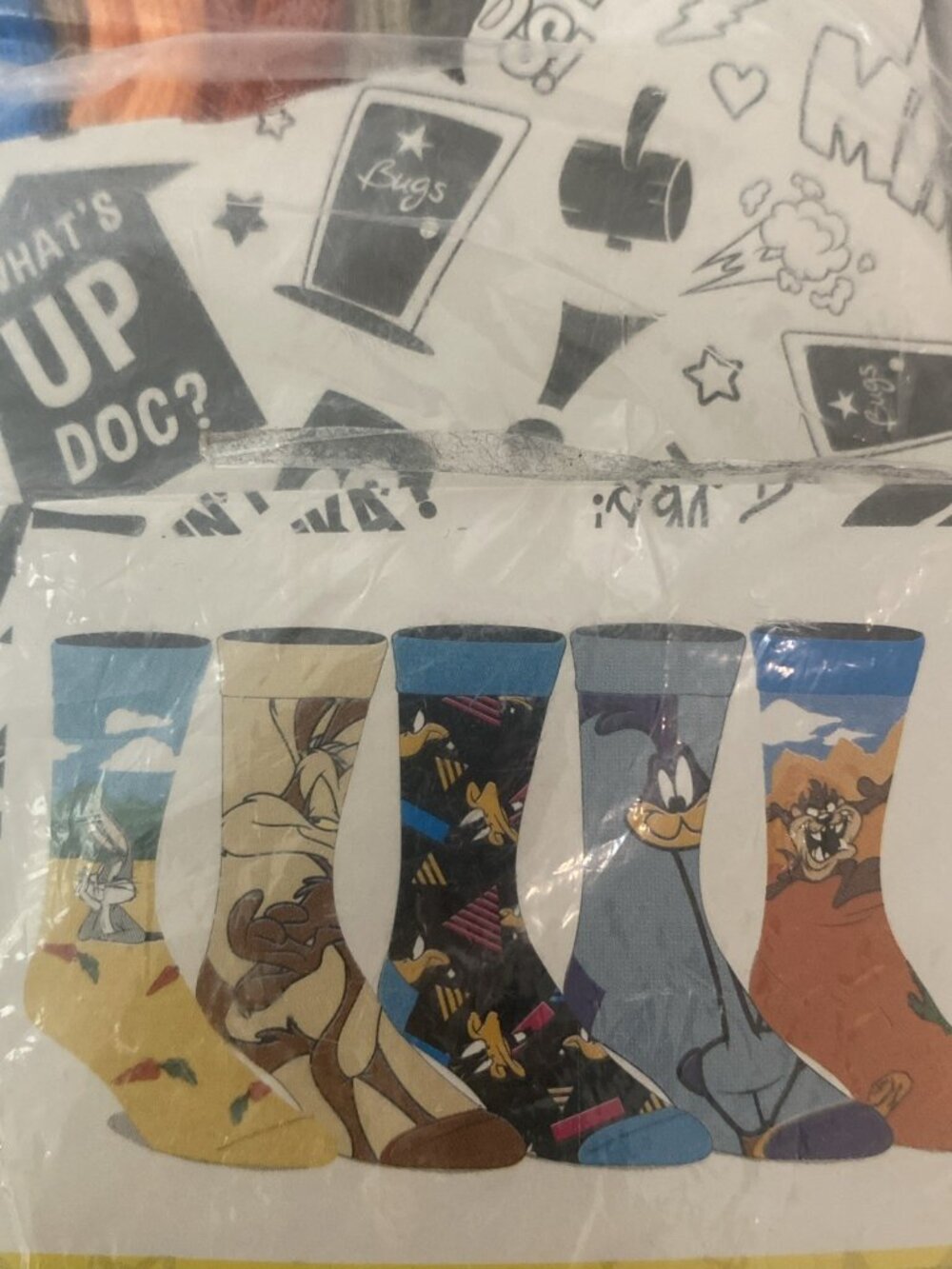 WB Looney Tunes Socks Allover Character Faces 5 Pair Men's Crew Socks Old School